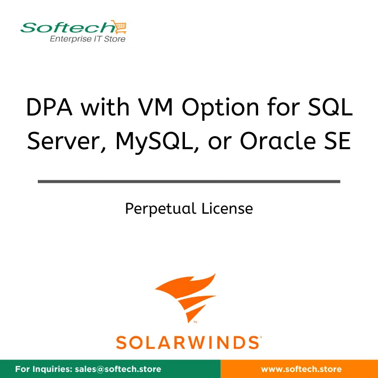 SolarWinds Database Performance Analyzer for virtualized environments for SQL Server, MySQL, Oracle SE, or PostgreSQL instance  - License with 1st-Year Maintenance - DPA with VM Option for SQL Server, MySQL, or Oracle SE